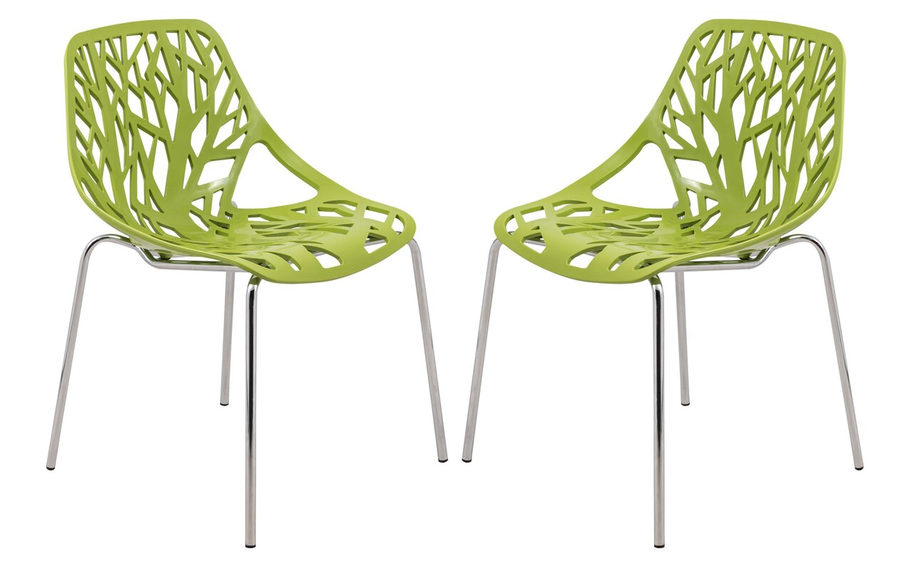 LeisureMod Modern Asbury Dining Chair with Chromed Legs, Set of 2